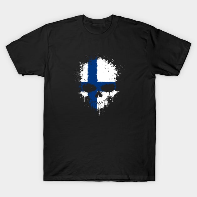 Chaotic Finnish Flag Splatter Skull T-Shirt by jeffbartels